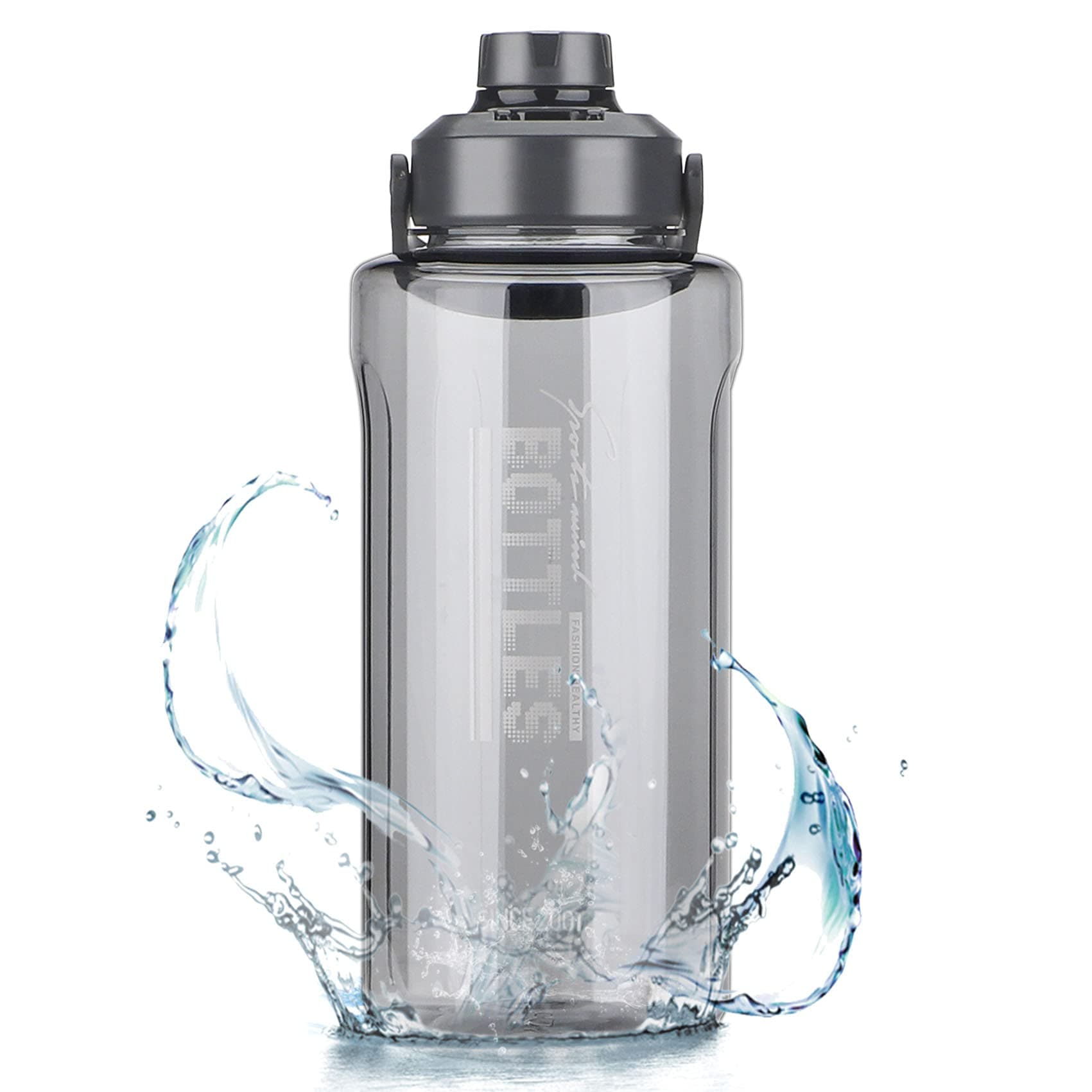 Grey BPA Free 64oz Leak Proof Water Bottle with Strainer for Gym and Outdoor Sports