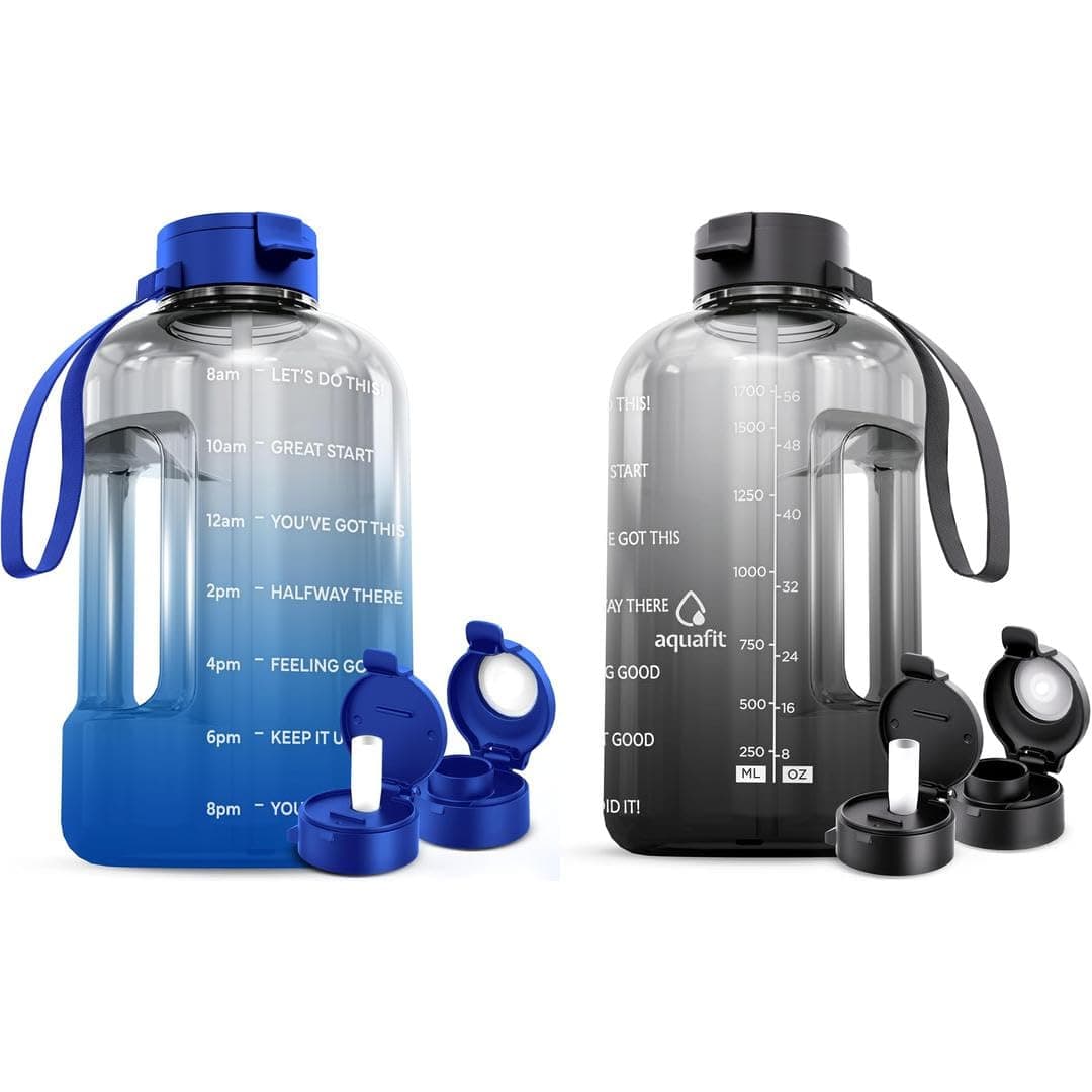 AQUAFIT 2 Pack - Half & 1 Gallon Water Bottles with Time Markers
