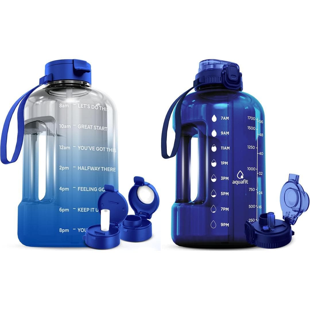 AQUAFIT 2-Pack: Half Gallon & 1 Gallon Water Bottles with Time Markers
