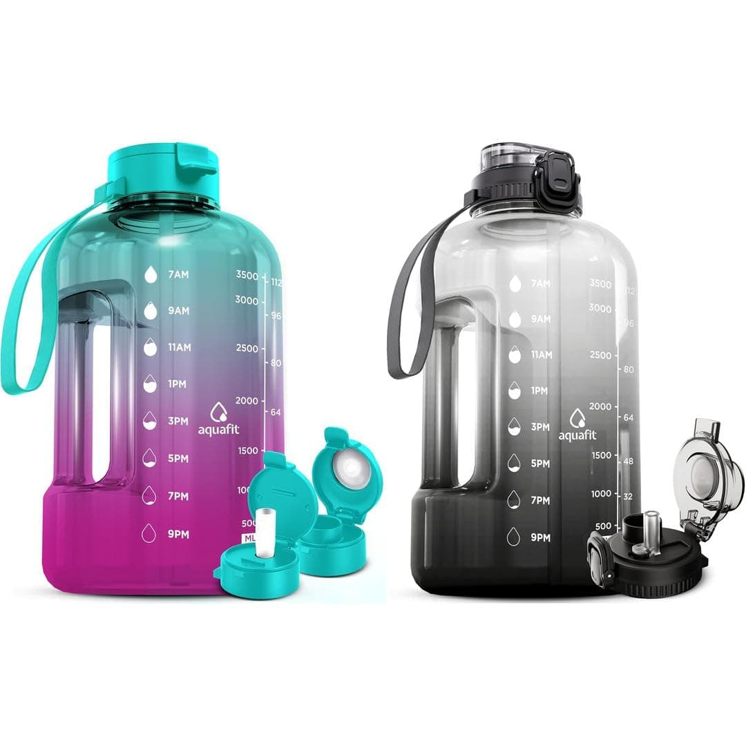 AQUAFIT 2 Pack - 2 x 1 Gallon BPA Free Water Bottle With Straw & Handle
