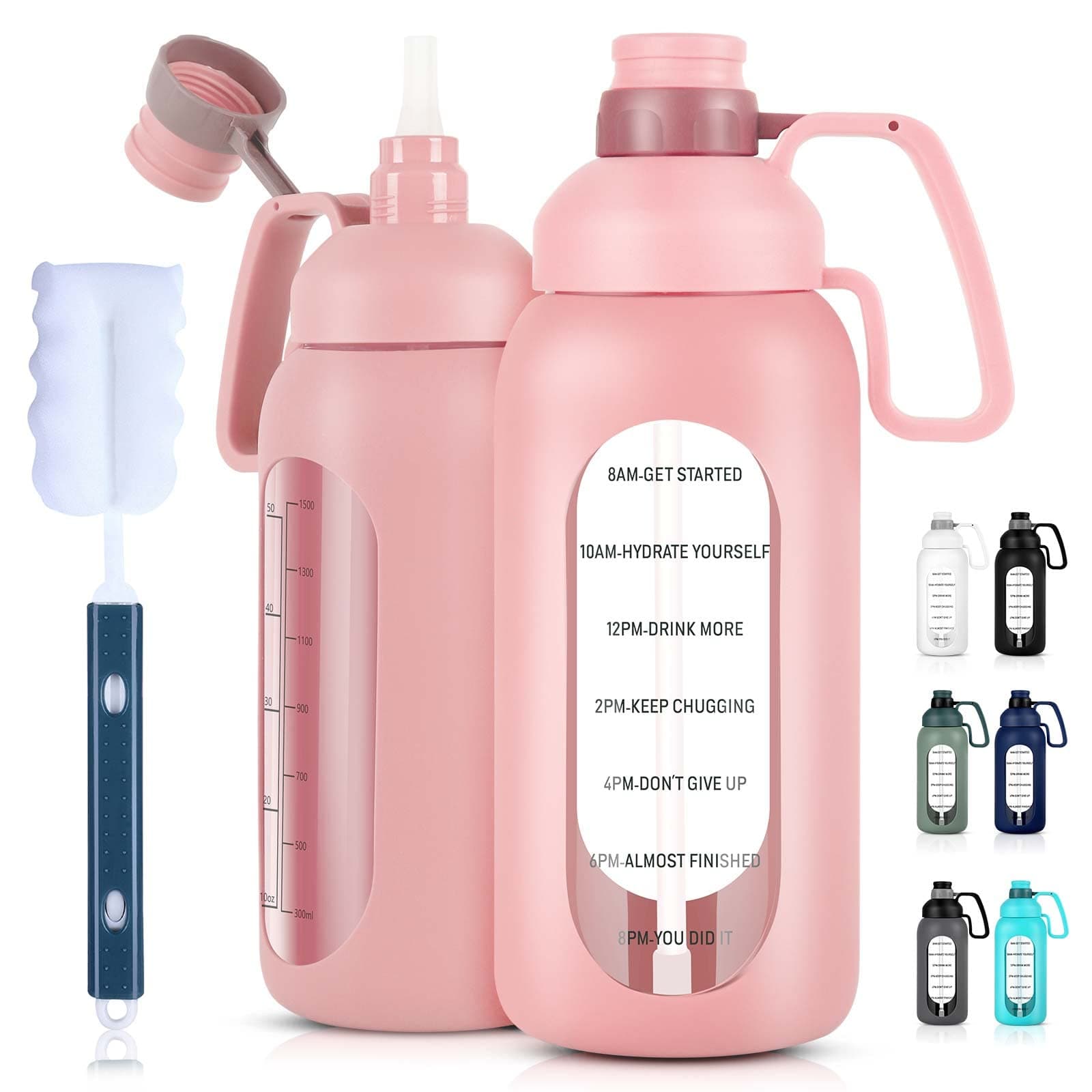 Aqulea Glass Water Bottle - 64 Oz, Straw, Pregnancy Tracker, Leakproof Gym Bottle with Sleeve