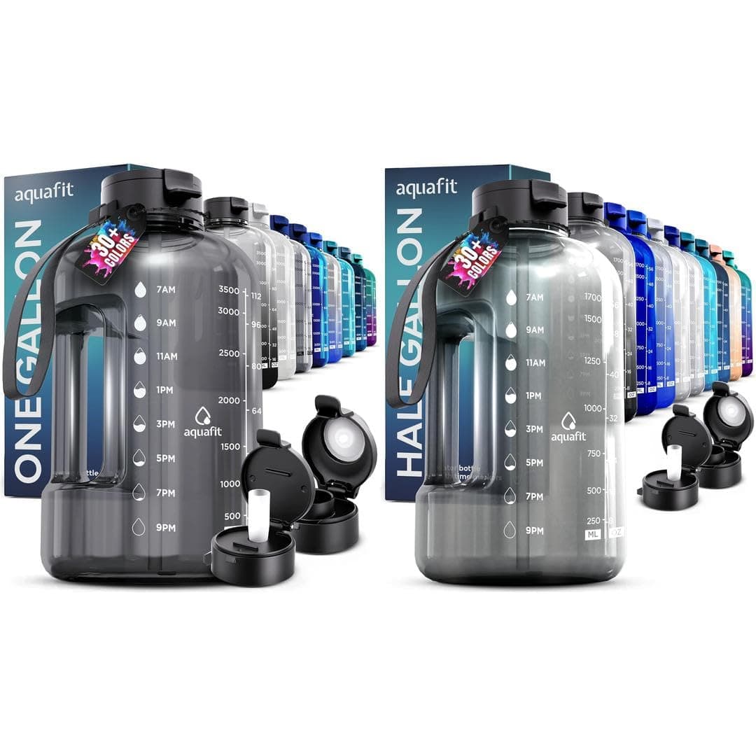 AQUAFIT 2-Pack Half Gallon & Gallon Water Bottles with Time Markers