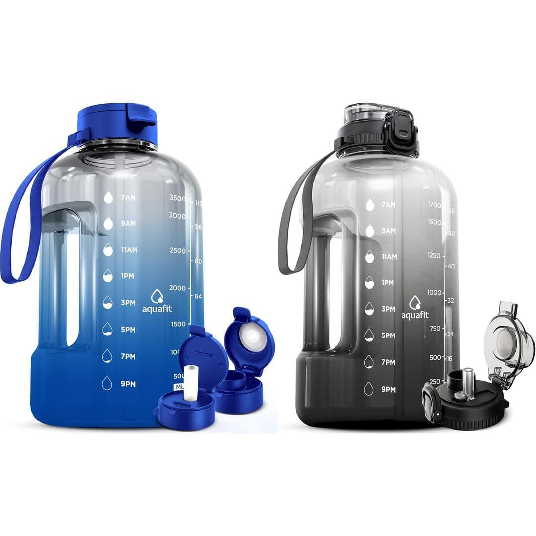 AQUAFIT 2-Pack 128 oz & 64 oz BPA-Free Water Bottles with Straw
