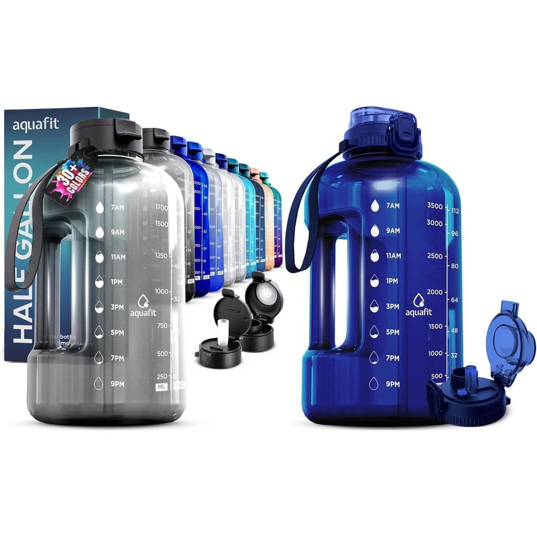 AQUAFIT 2 Pack - 1 Gallon & 64 oz Half Gallon BPA Free Water Bottles