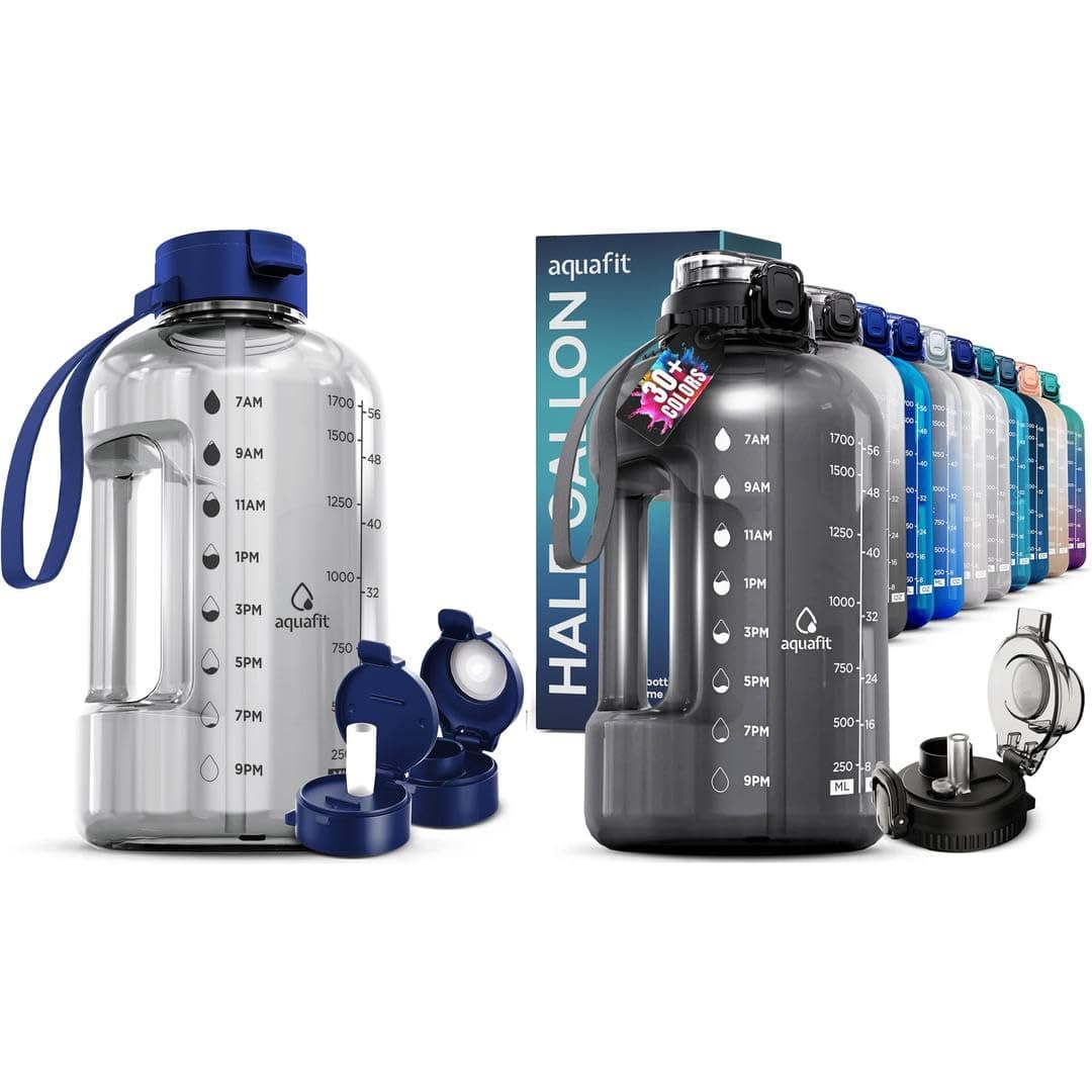 AQUAFIT 2 Pack - 2 x 64 oz BPA Free Water Bottles with Straw
