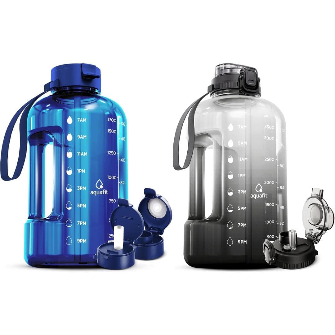 AQUAFIT 2 Pack: Half & Gallon Water Bottles with Time Markers