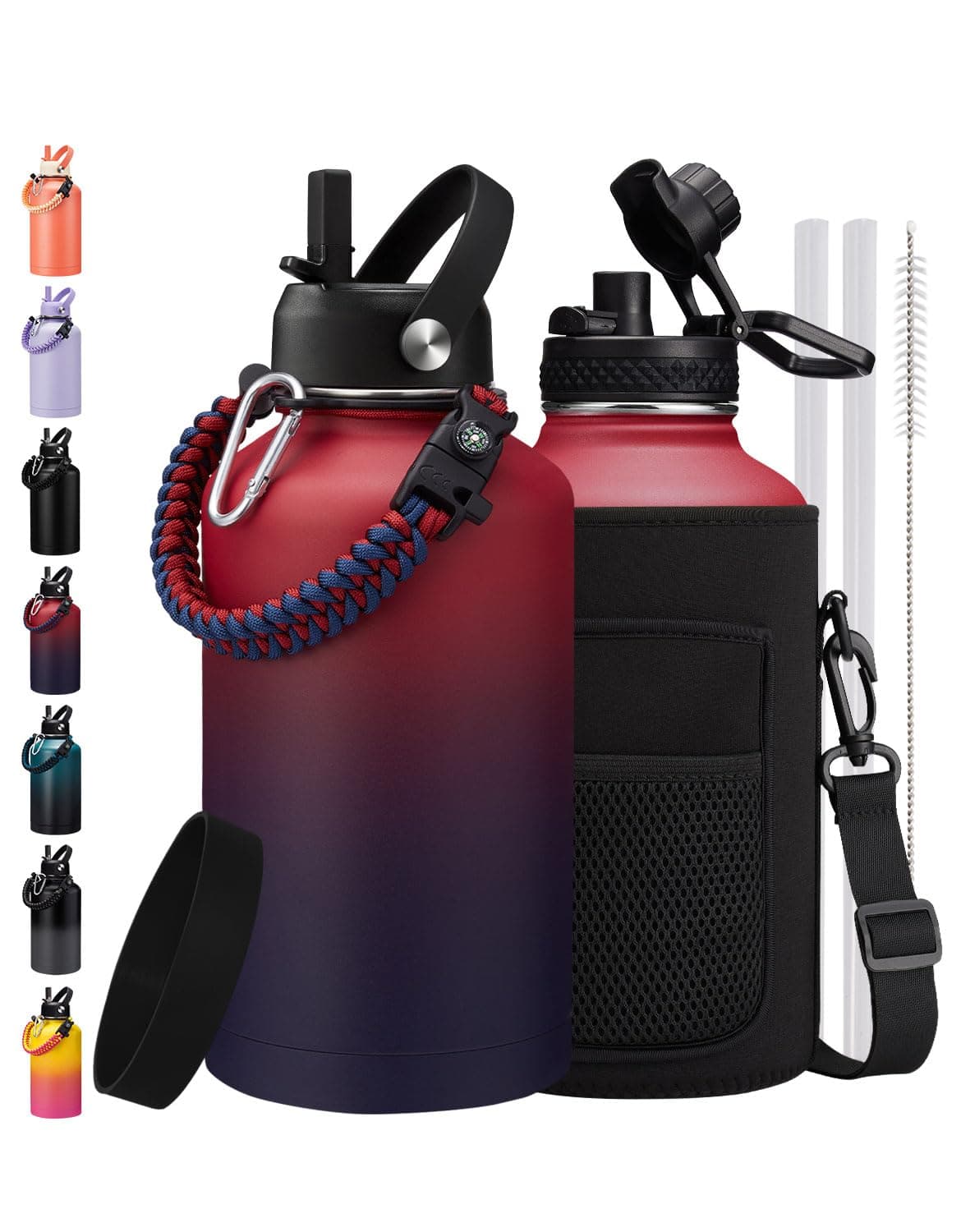 48H Cold, 24H Hot Stainless Steel Water Bottle with Straw, 64oz Insulated Jug for Men and Women