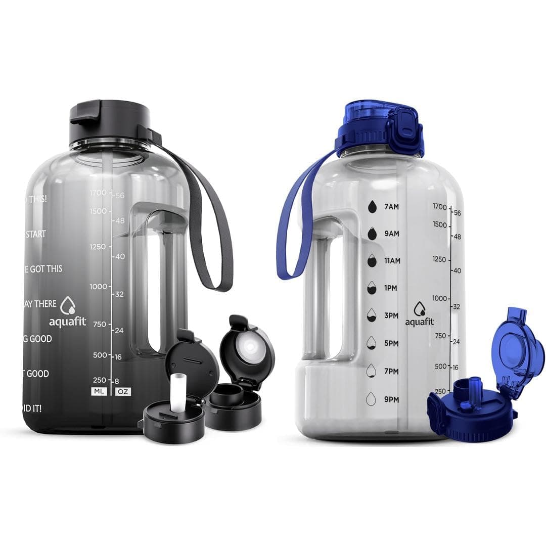 2 Pack Half Gallon Water Bottles With Time Marker and Straw