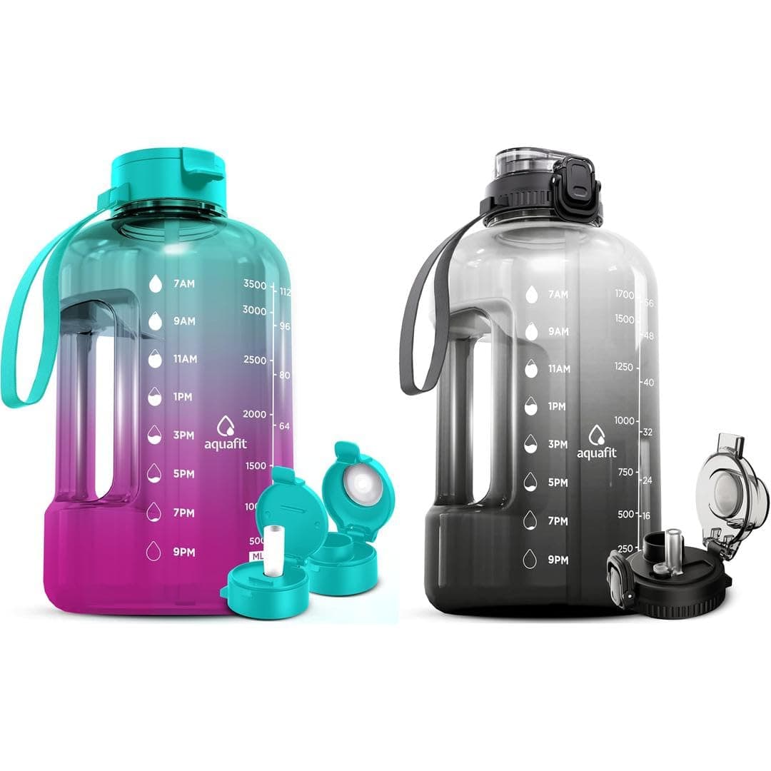AQUAFIT 2 Pack: 1 Gallon & 64 oz Water Bottles with Straws - BPA Free