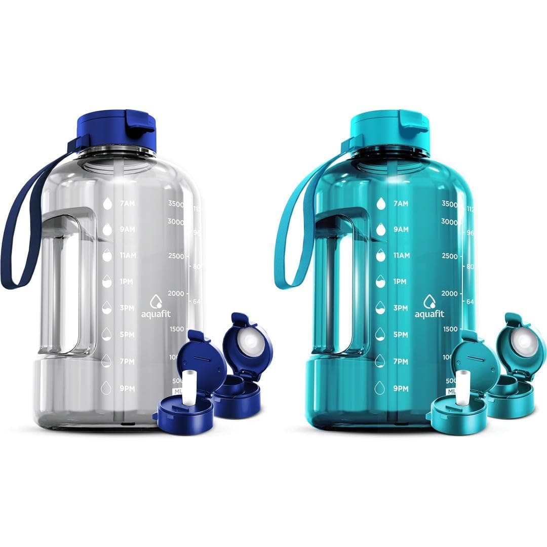 AQUAFIT 2 Pack 1 Gallon Water Bottle with Straw & Time Marker