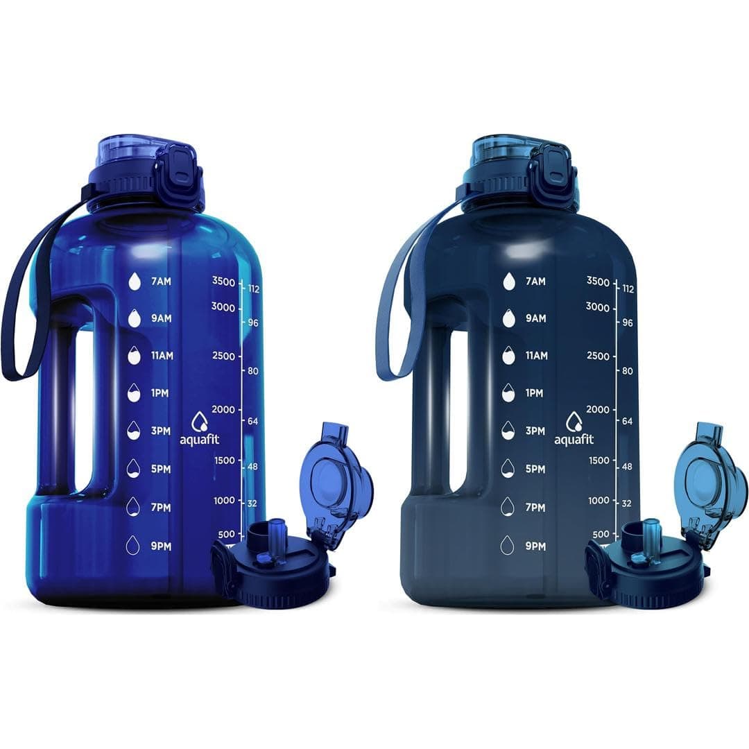 AQUAFIT 2 Pack 2 x 1 Gallon BPA-Free Water Bottle with Time Marker