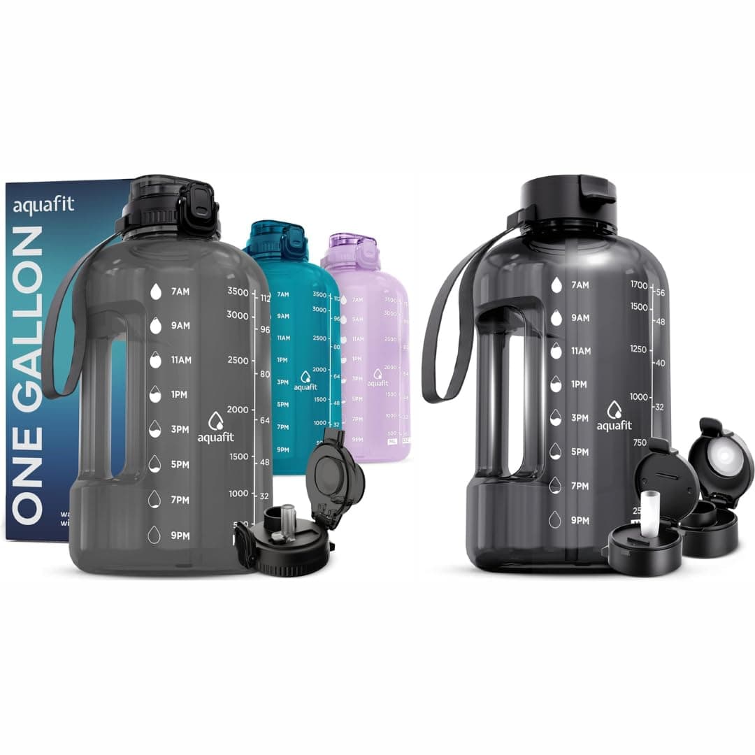 AQUAFIT 2-Pack 1 Gallon & 64 oz Half Gallon Water Bottles_with Straw - BPA Free
