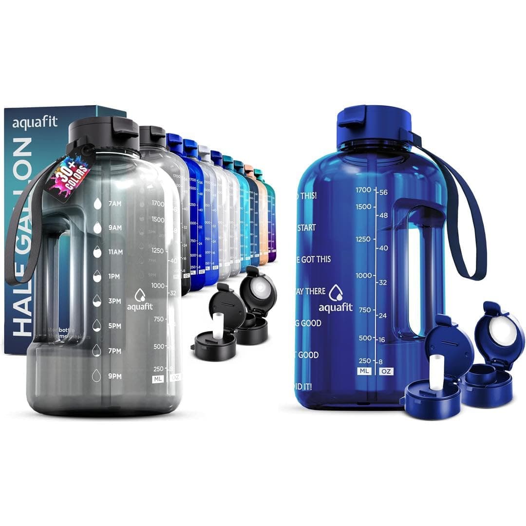 AQUAFIT 2-Pack 64 oz BPA Free Water Bottles with Straw and Time Marker