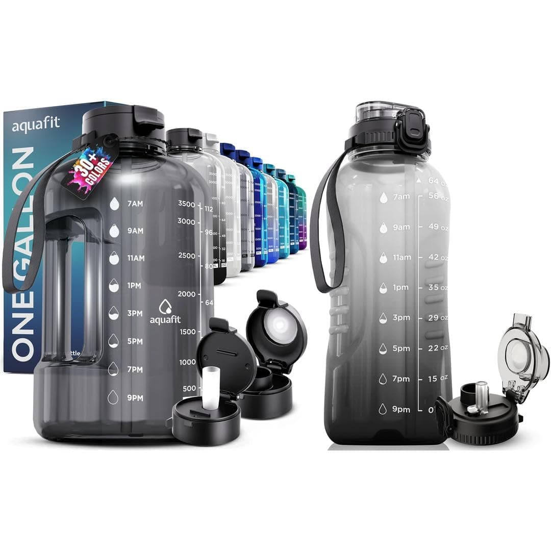 AQUAFIT 64 oz Water Bottle With Time Marker - Straw & Chug Lid
