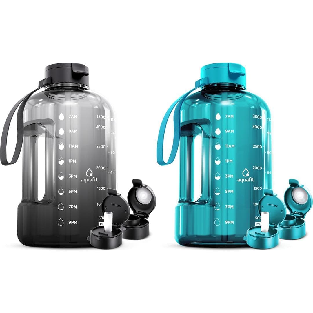 2 Pack 1 Gallon Water Bottle With Time Marker and Straw