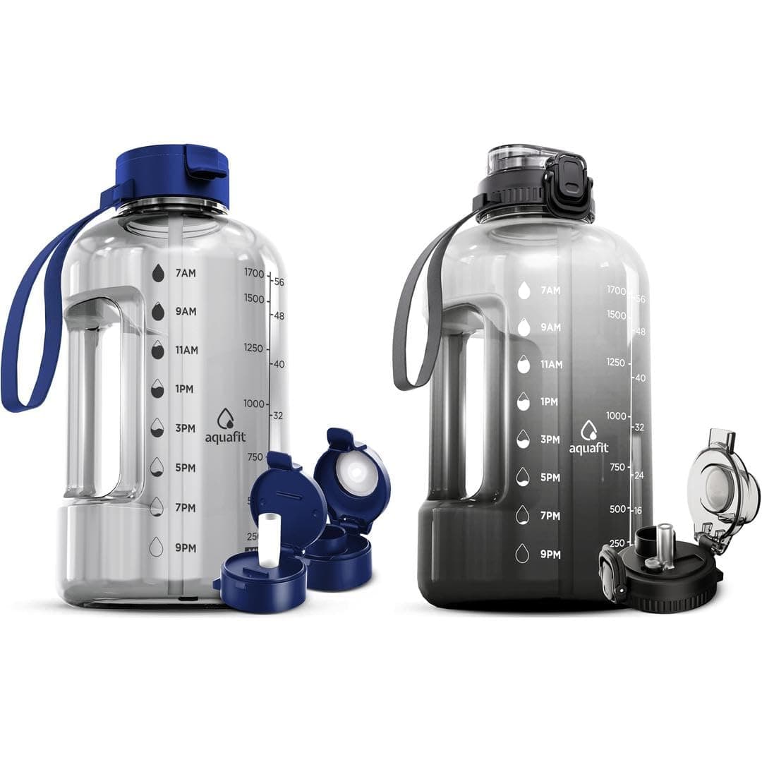 AQUAFIT 2 Pack - 2 x 64 oz BPA Free Water Bottles with Straw