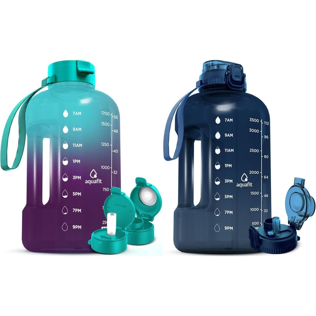 AQUAFIT 2 Pack - 1 Gallon & 64 oz Half Gallon Water Bottles