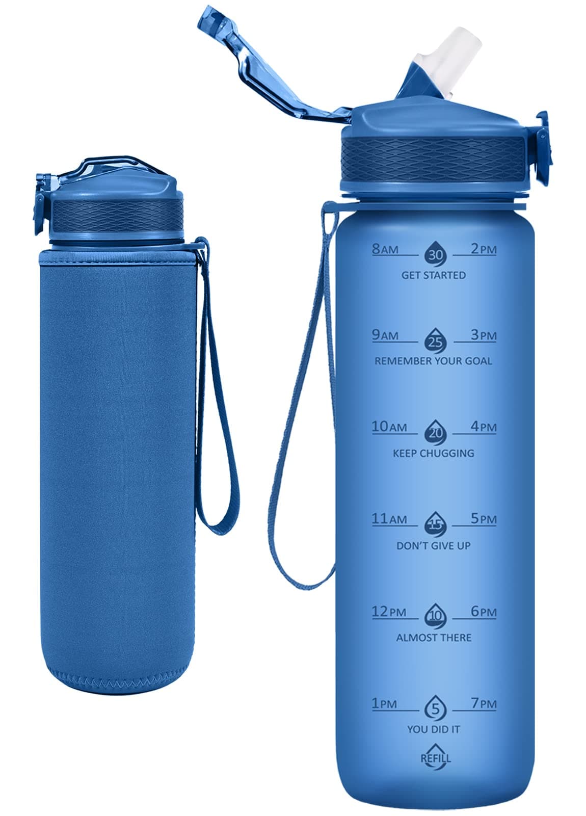 Motivational 32 oz No Sweat BPA Free Water Bottle with Time Marker & Straw