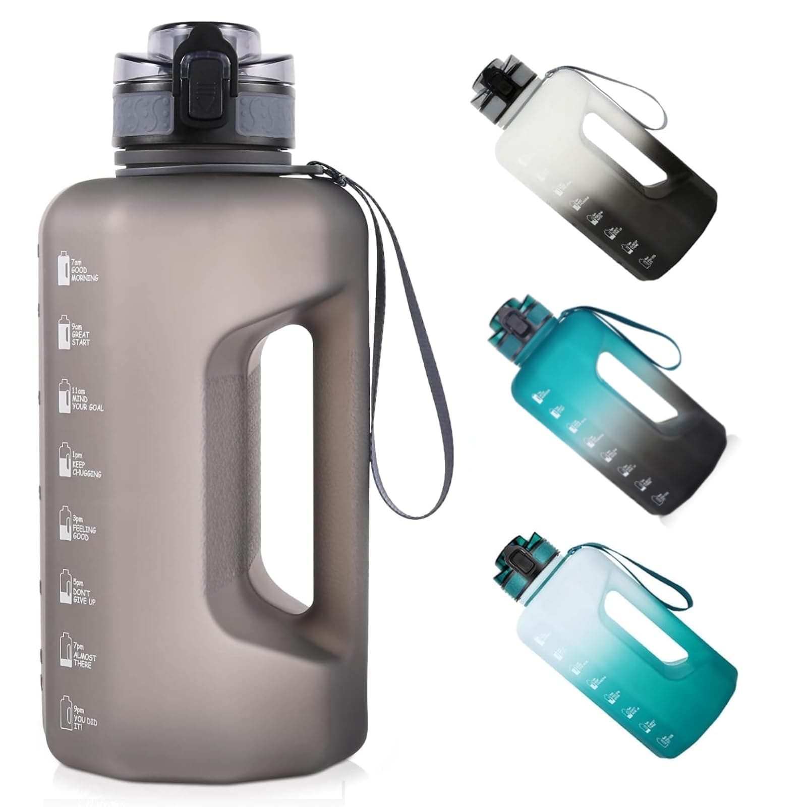 GEMFUL 74oz BPA-Free Water Bottle with Handle for Gym Hiking (Grey)