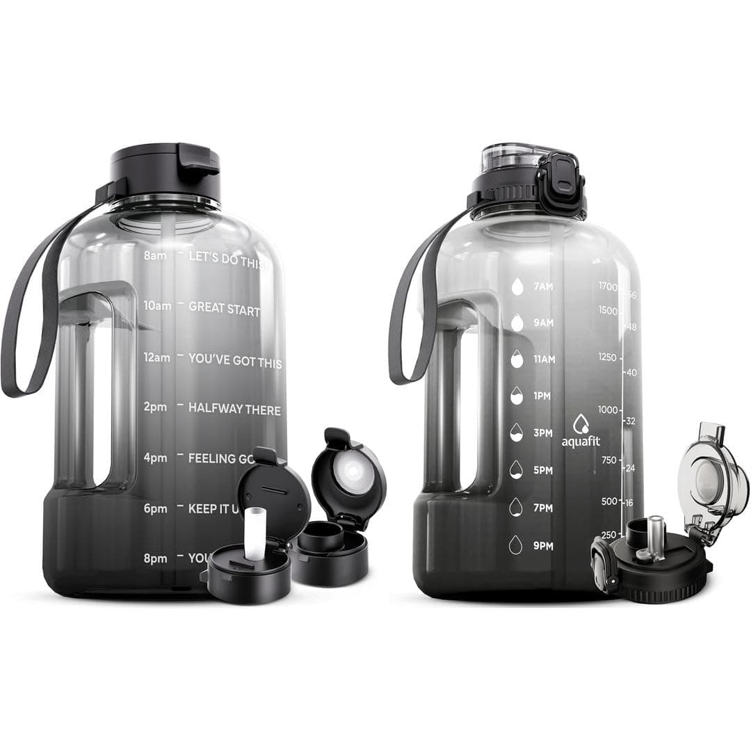 AQUAFIT 2 Pack - Half & 1 Gallon Water Bottles with Time Markers