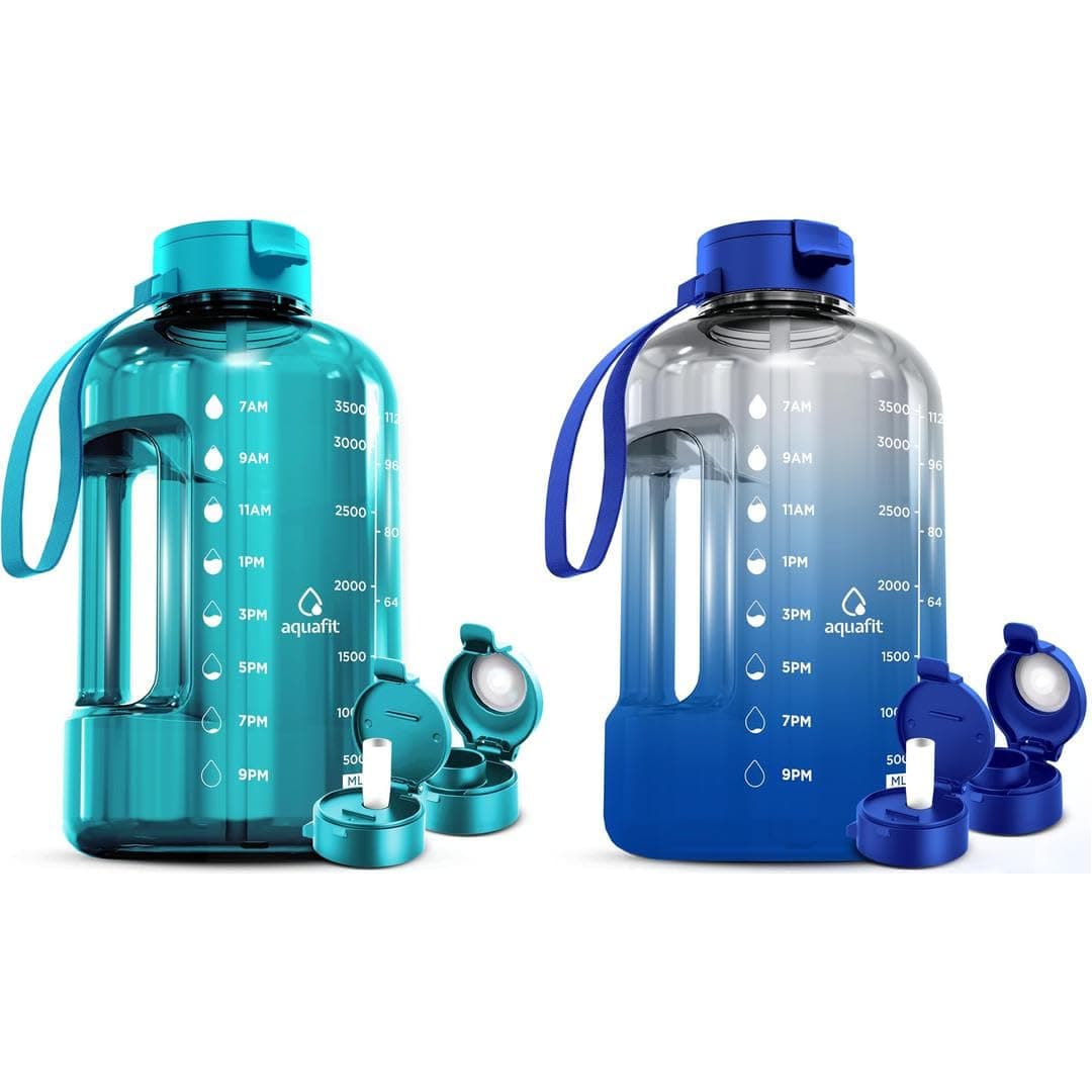 AQUAFIT 2 Pack - 2 x 1 Gallon Water Bottle with Straw - BPA Free Gym Jug