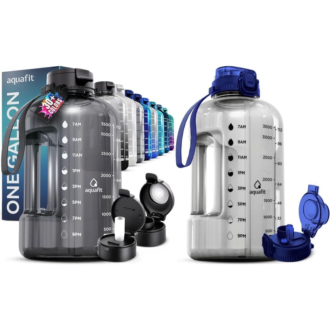 AQUAFIT 2 Pack - 2 x 1 Gallon BPA Free Water Bottle with Straw