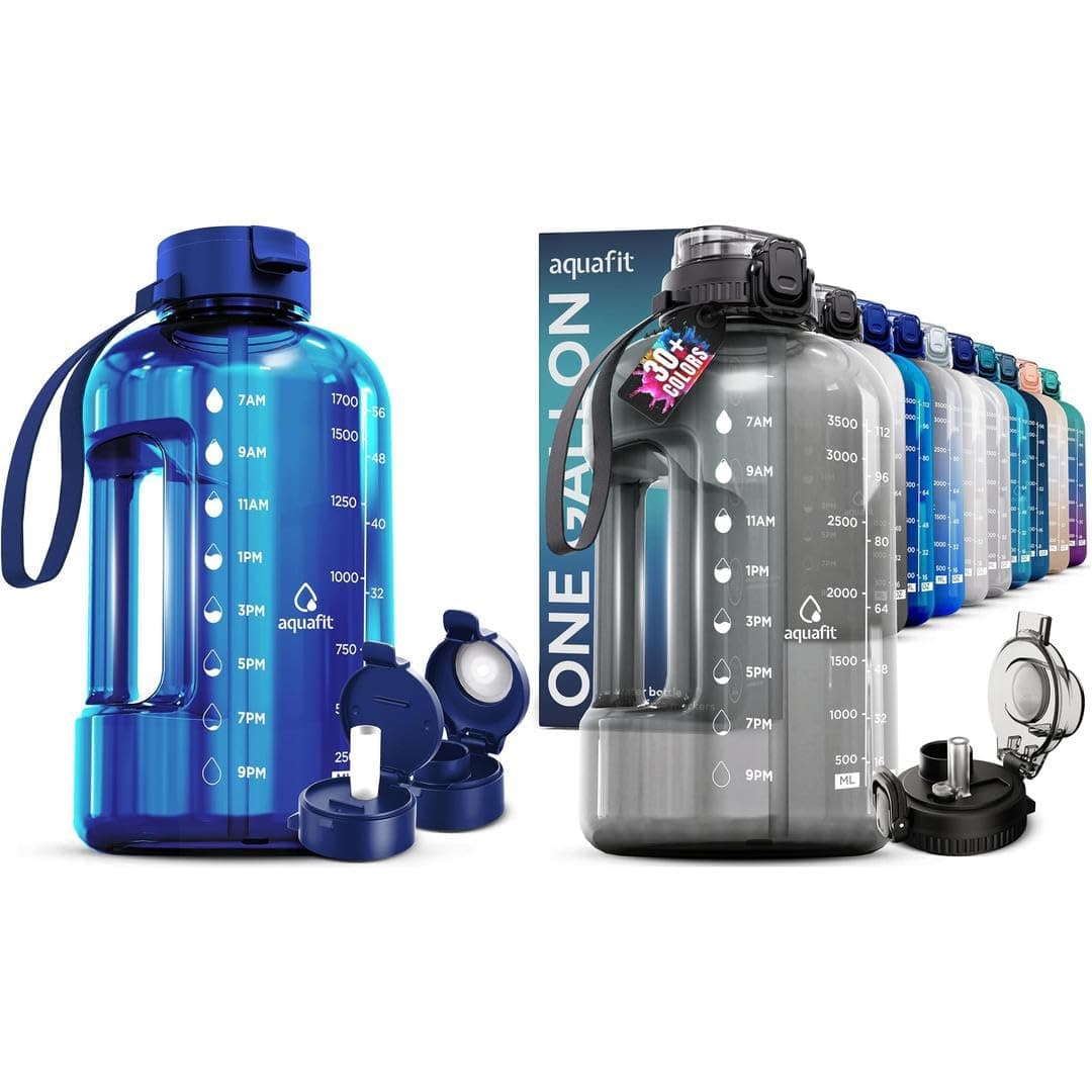 AQUAFIT 2 Pack - 1 Gallon & Half Gallon Water Bottles with Straw - BPA Free