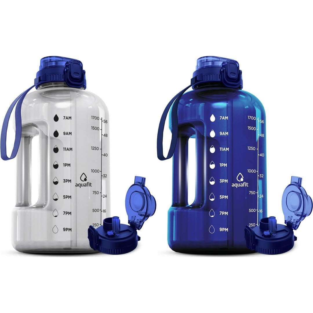 AQUAFIT 2 Pack - 2 x 64 oz BPA Free Gym Water Bottles with Handle - Blue