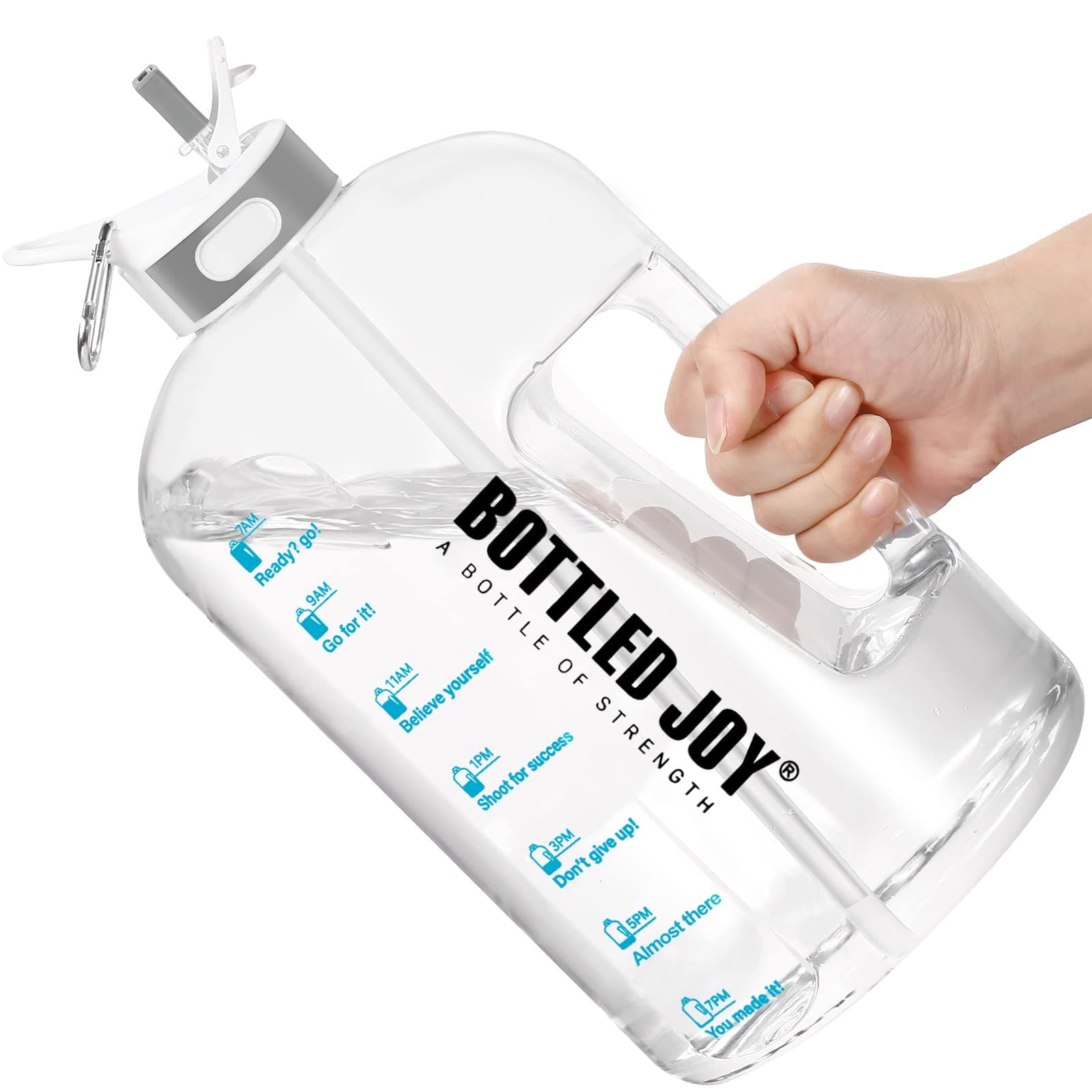 Jimacро 1 Gallon Water Bottle with Straw and Handle BPA-Free, Time Markings Tracker