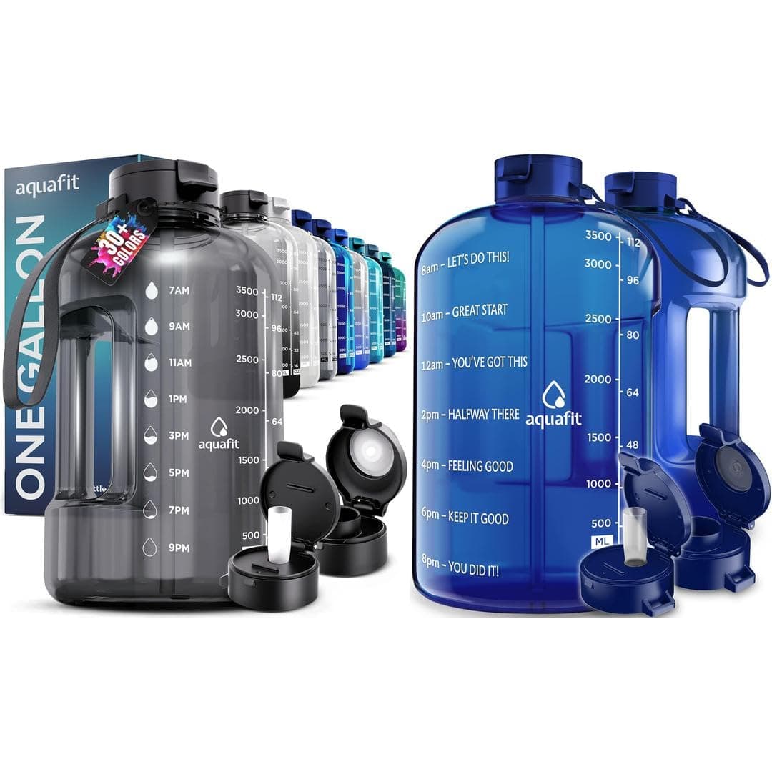 AQUAFIT 2-Pack 1 Gallon Water Bottles with Straw - BPA Free Gym Jug