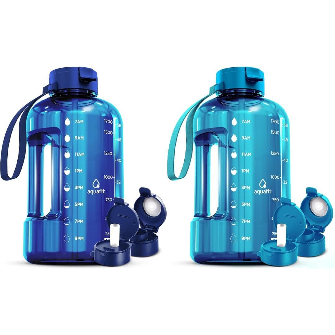 AQUAFIT 2 Pack - 2 x 64 oz BPA Free Water Bottles with Straw - Gym, Fitness