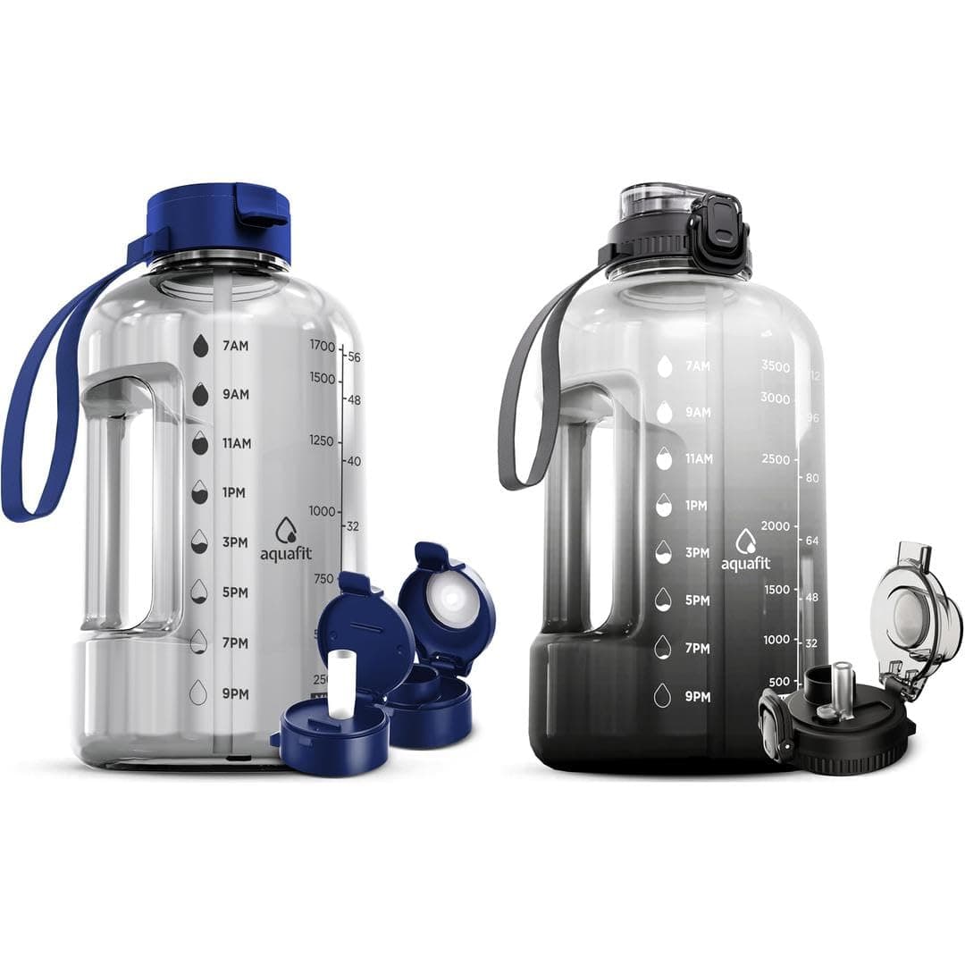 AQUAFIT 2-Pack 1 Gallon & 64oz Half Gallon Water Bottles with Straws - BPA Free