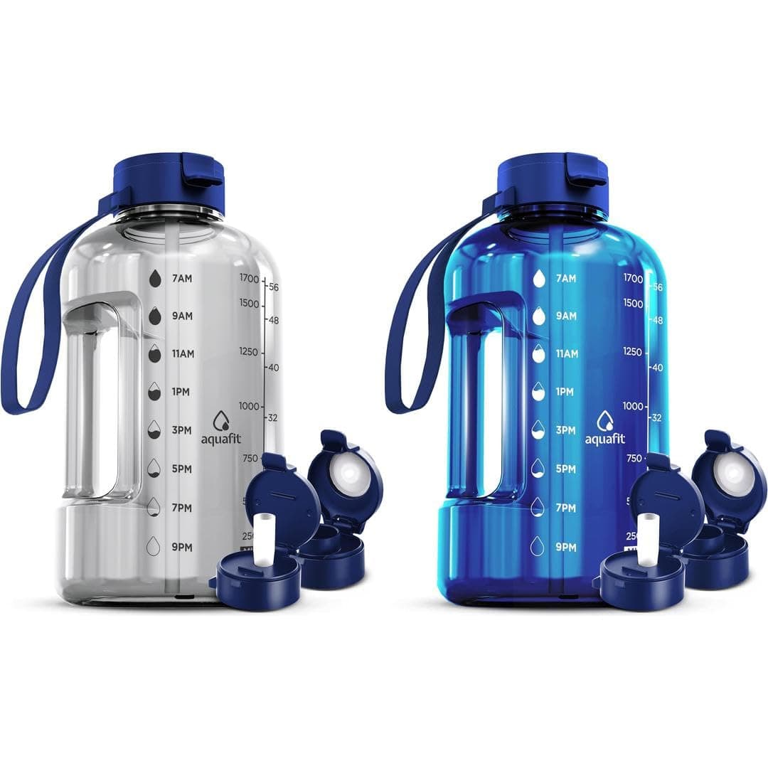 AQUAFIT 2 Pack 64 oz BPA Free Water Bottles with Straw and Time Marker