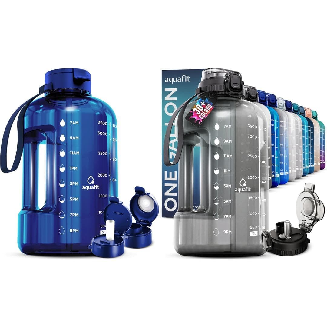 2-Pack AQUAFIT 1 Gallon Water Bottle With Time Marker - BPA Free Gym Water Bottle
