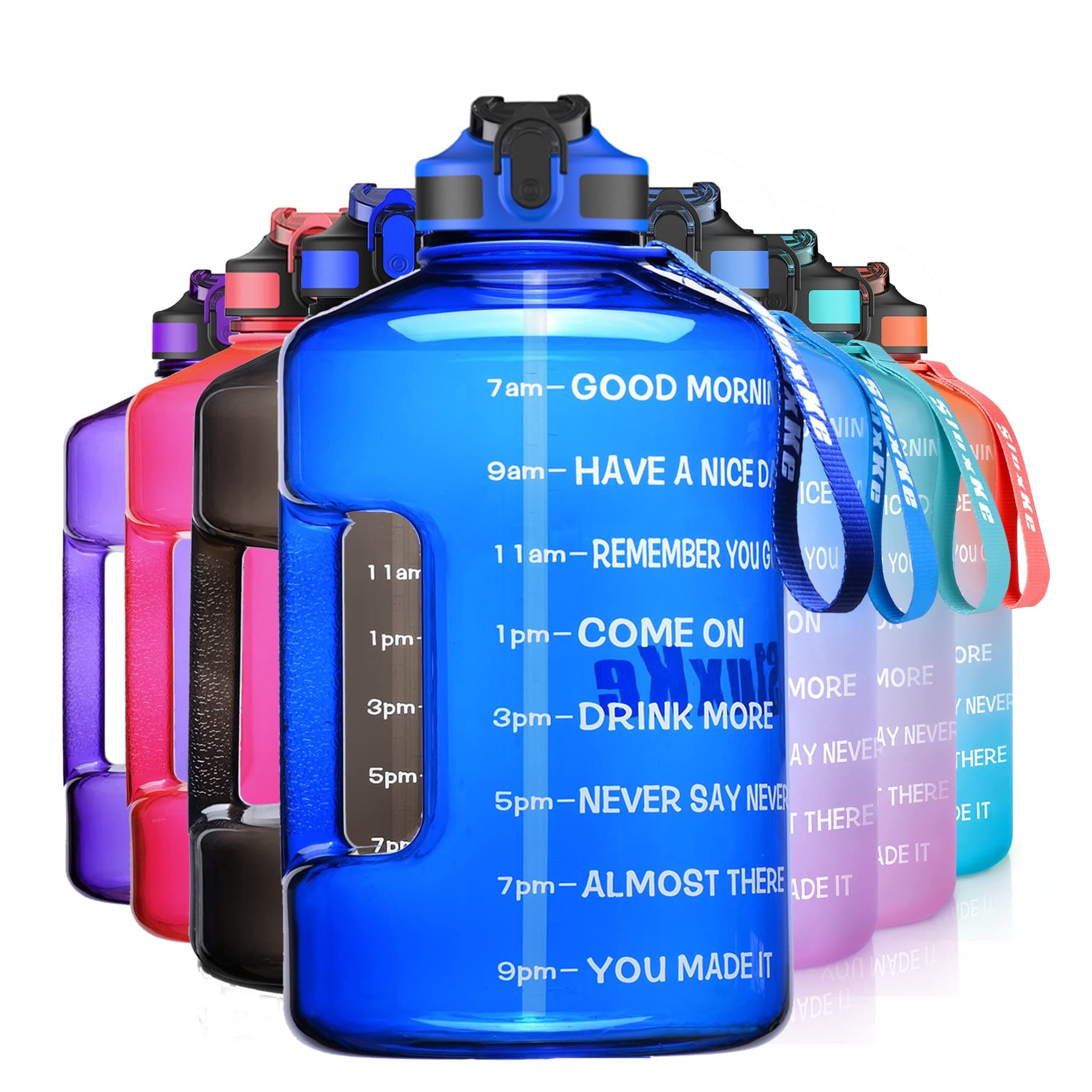128oz BPA Free Sports Water Bottle with Time Marker, Black