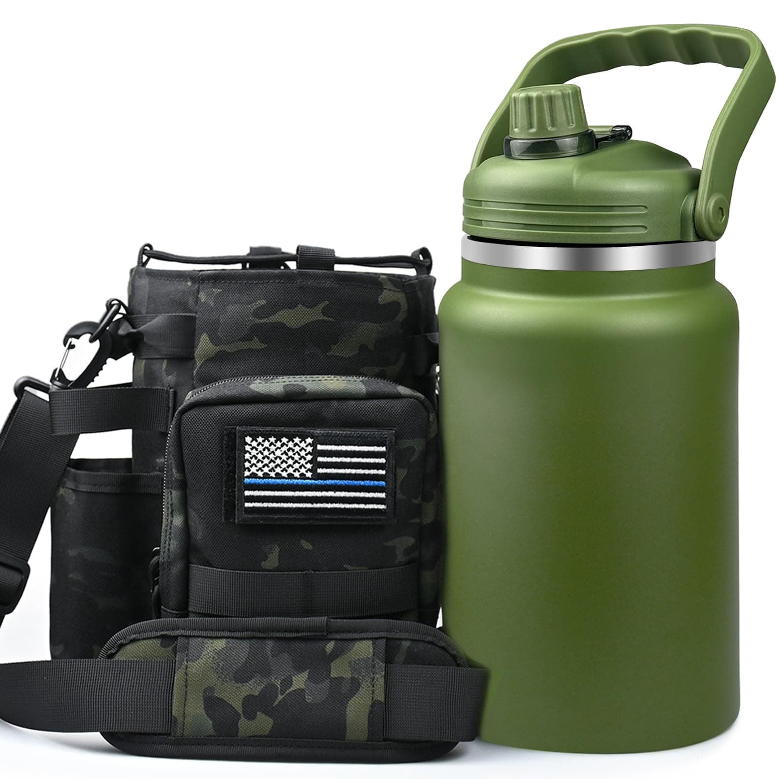 Military Style Insulated Stainless Steel 1 Gallon Water Bottle with Holder Bag