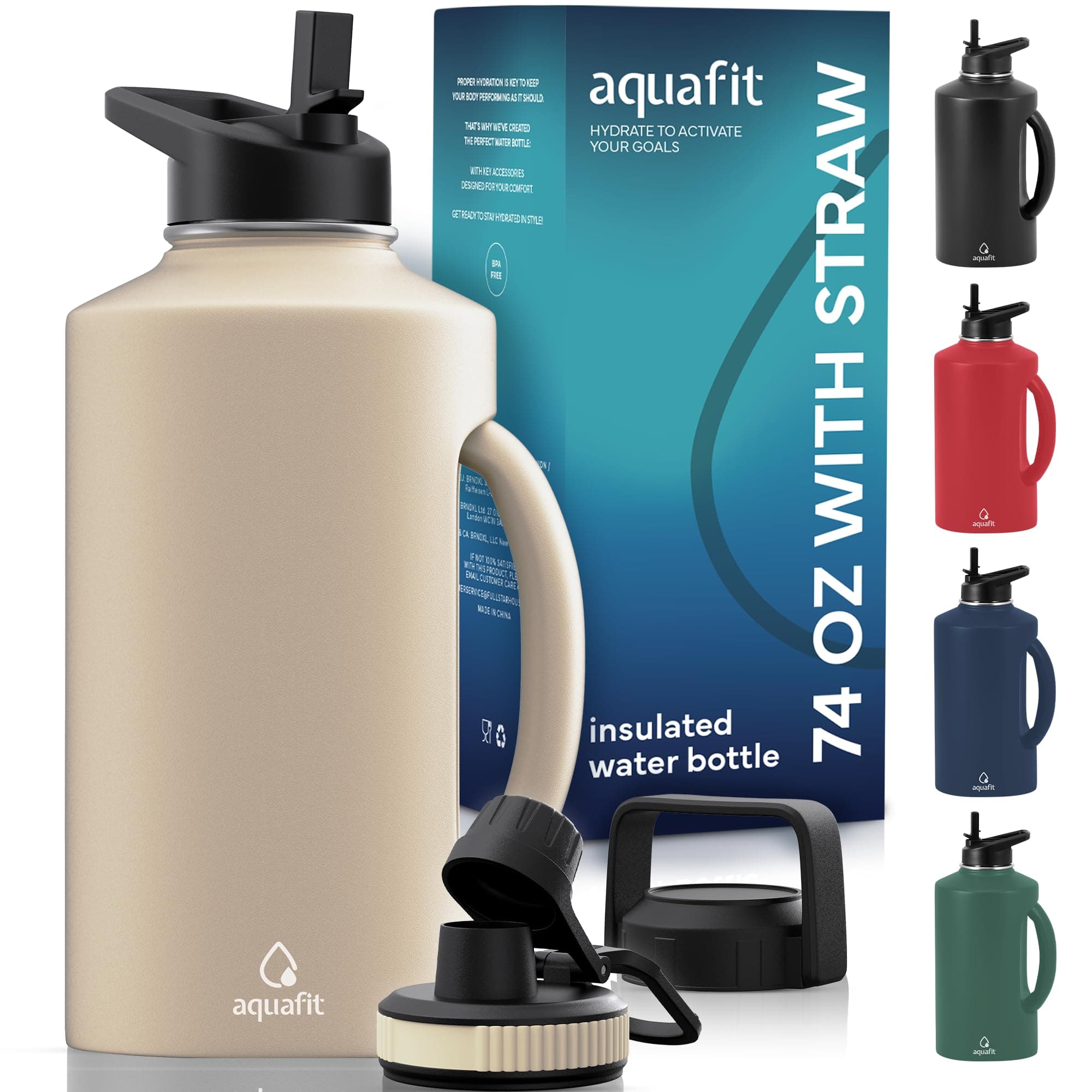 AQUAFIT 64 Ounce Insulated Stainless Steel Water Bottle (Coastal Sand)