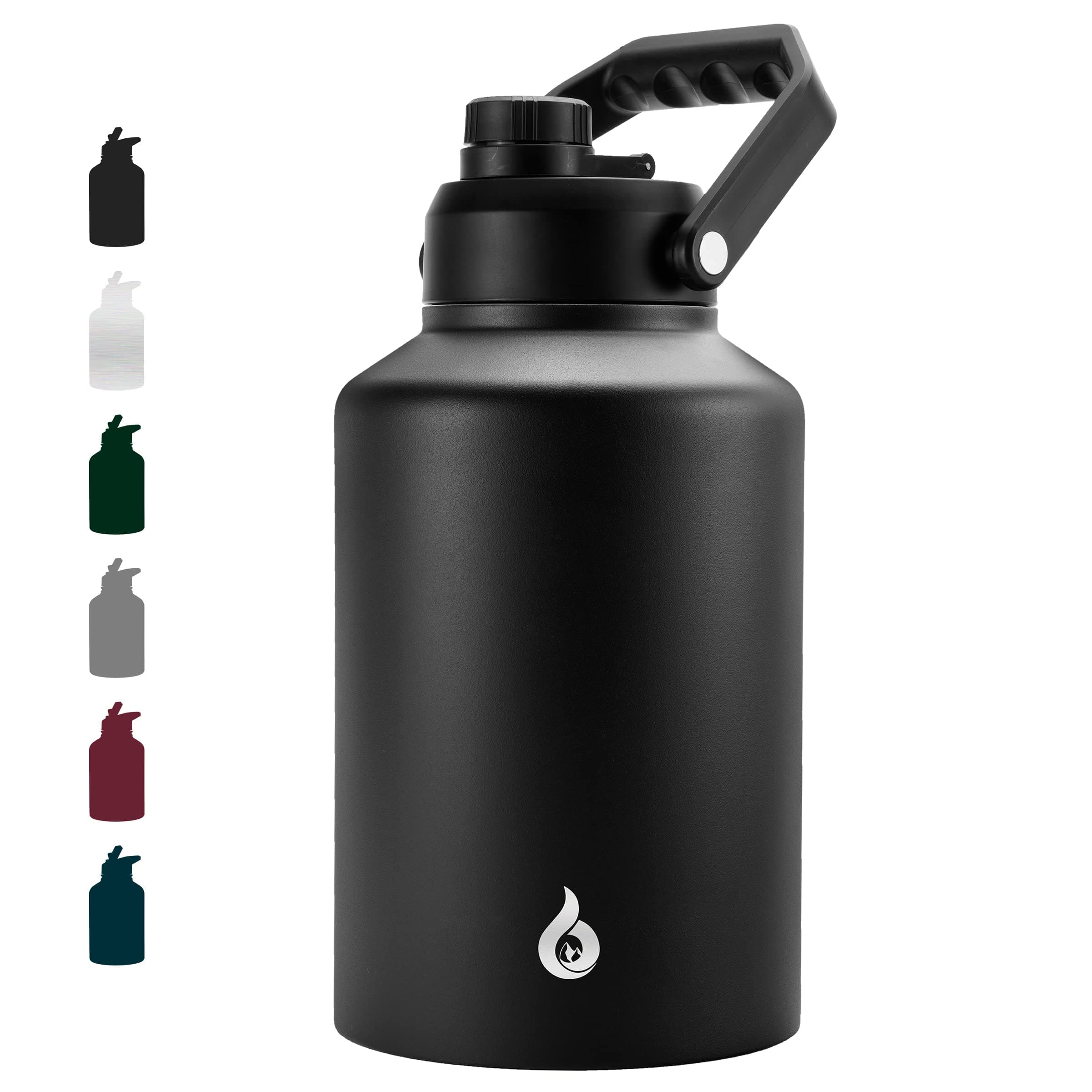 BJPKPK One Gallon Insulated Water Bottle, Stainless Steel Thermos, BPA Free, Ergonomic Handle, Anti-Slip Bottom, Black