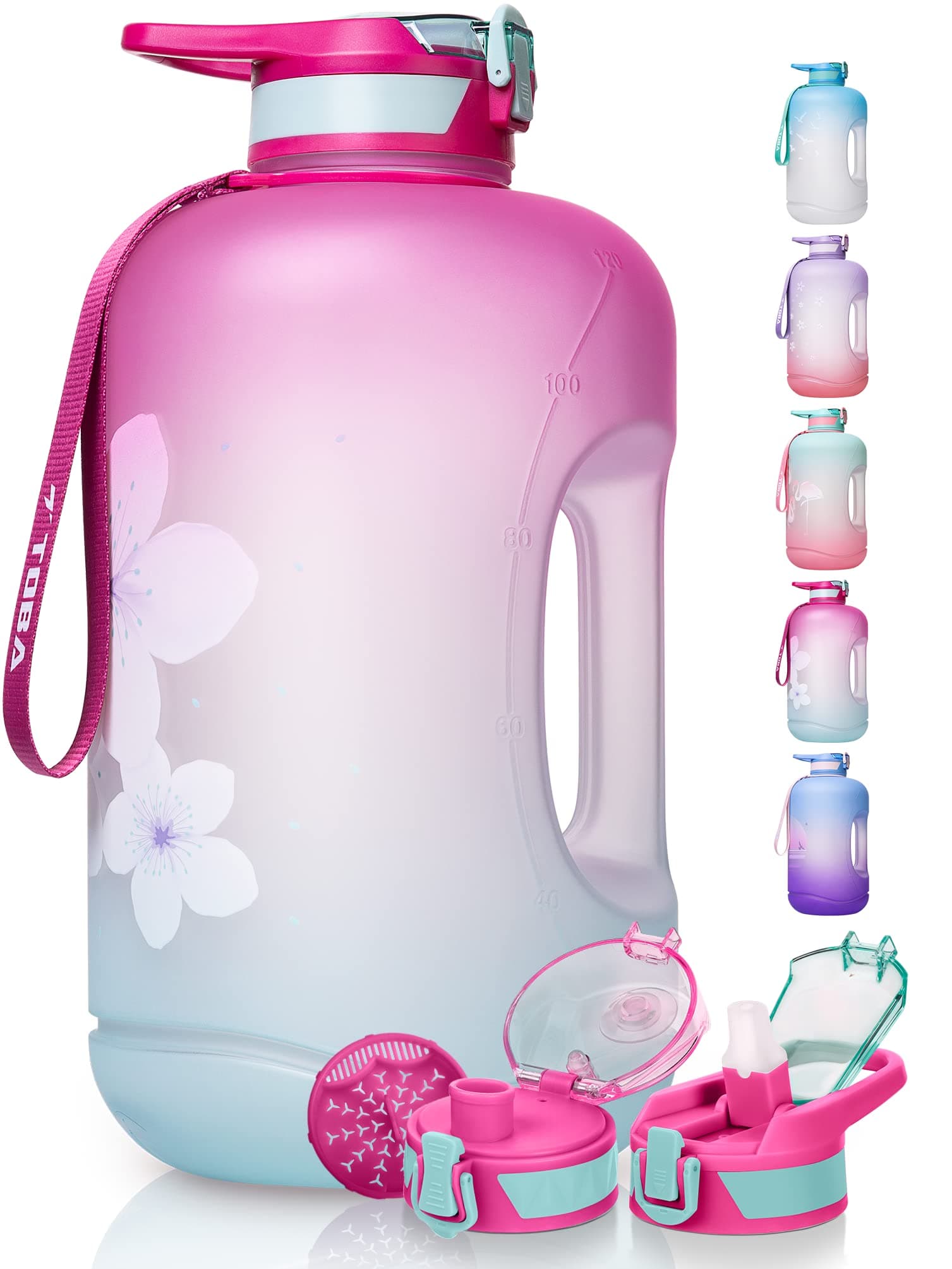 TOBA Green Flower 1 Gallon BPA Free Motivational Water Bottle