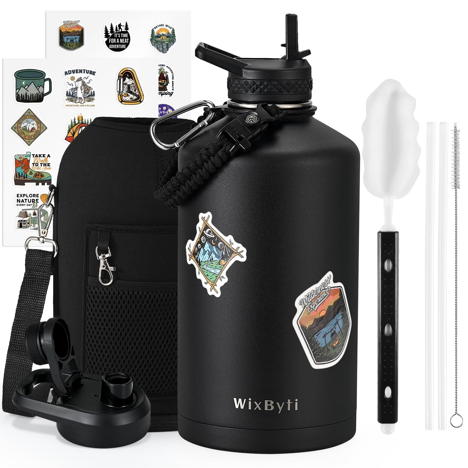 One Gallon Insulated Triple Wall Vacuum Cold Water Bottle for 48 Hrs & Leak-proof & Non-BPA
| 128oz Large Triple Wall Insulated Stainless Steel Water Jug with Paracord Handle Straw Spout & Stickers
| One Gallon Cold Insulated Water Bottle with Non-B