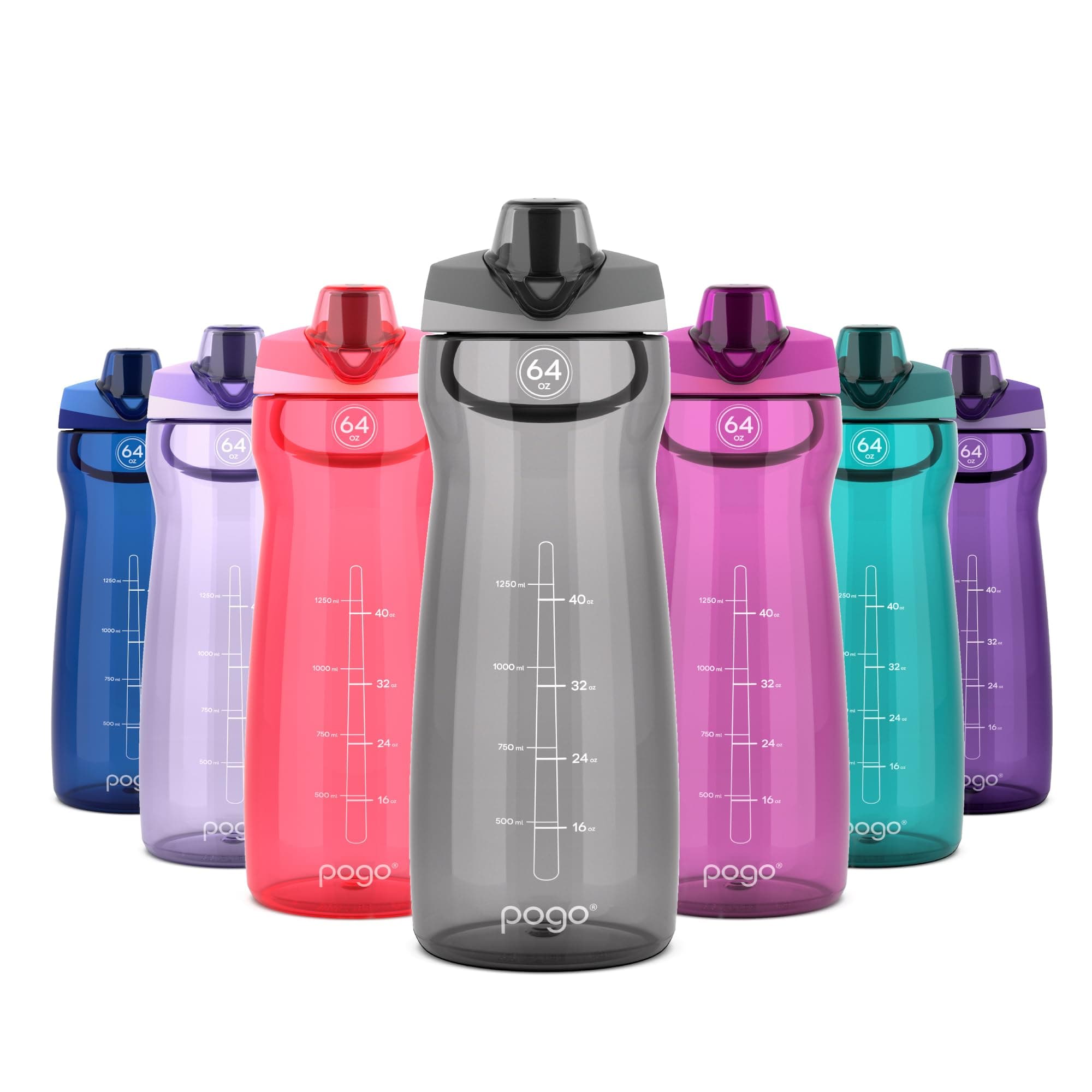 Pogo Plastic Water Bottle, Reusable & BPA Free, 18oz, 32oz, 40oz, 64oz | Chug Lid, Carry Handle