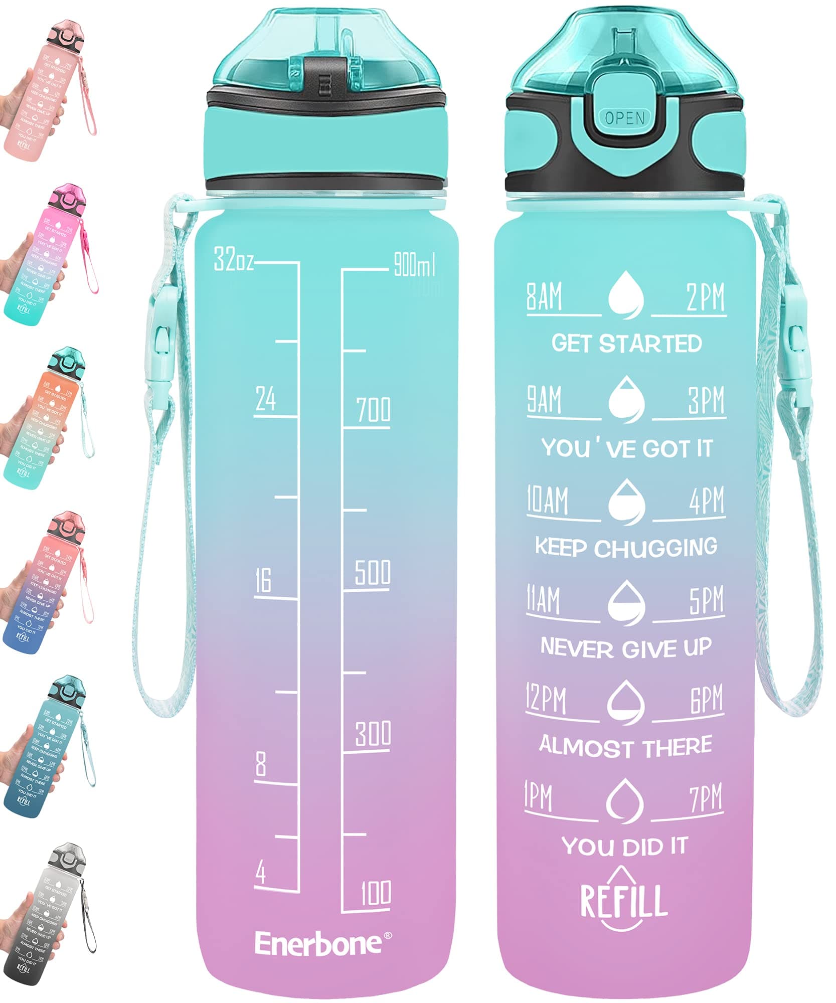 Enerbone 32 oz Motivational Drinking Water Bottle with Straw & Timer, Fitness Gym Outdoor