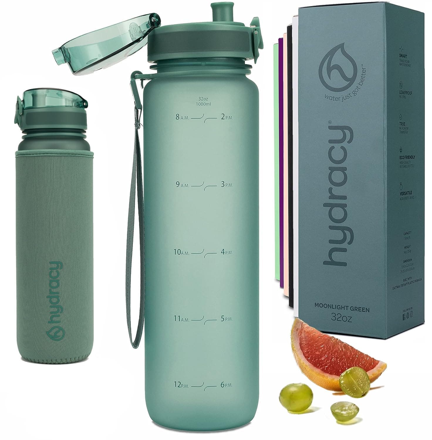 Hydracy Time Marker Water Bottle - BPA Free & Leak Proof Gym Bottle with Fruit Infuser