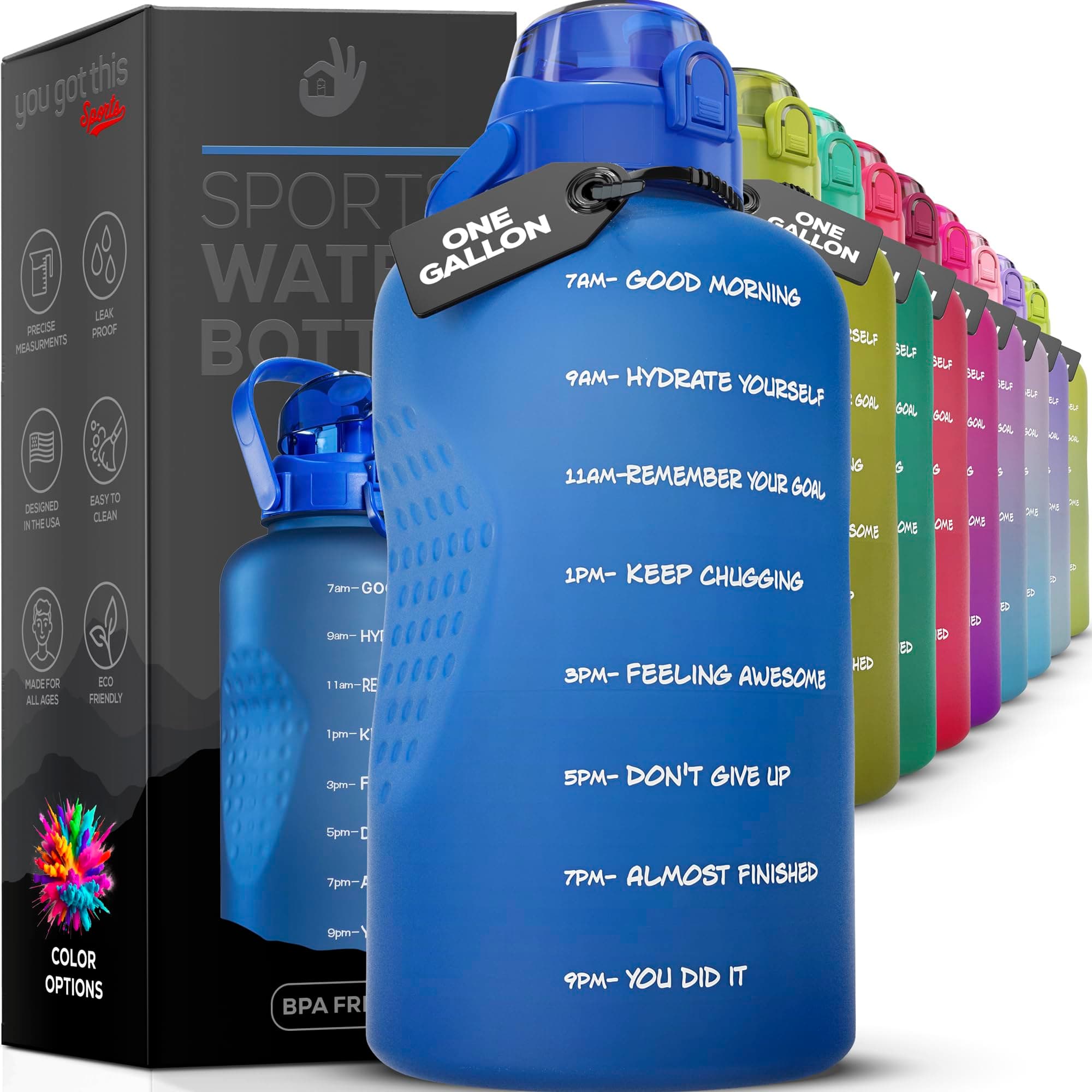 Motivational Straw Water Bottle, 1 Gallon Reusable Jug, Spill-Proof BPA Free