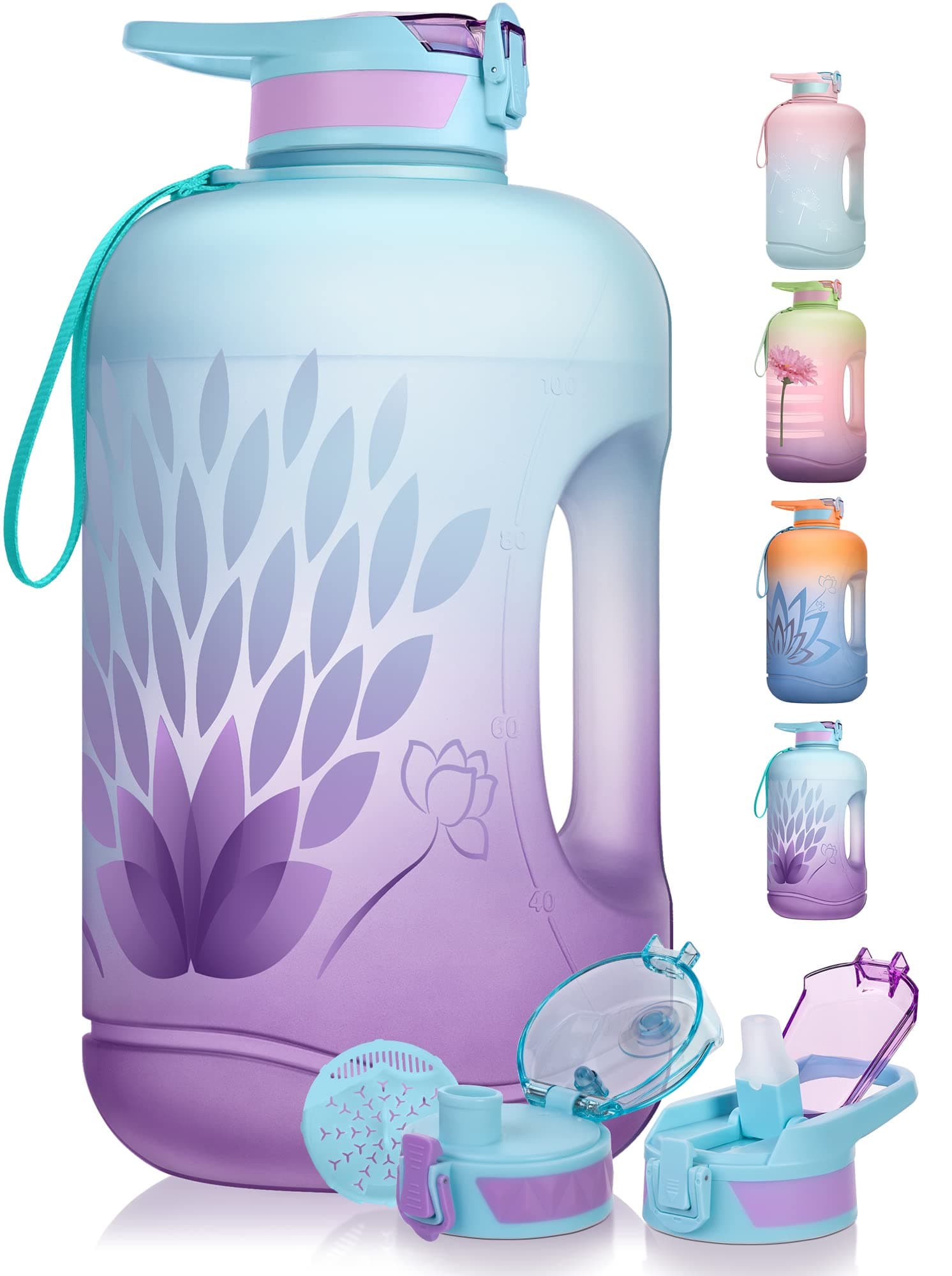 TOBA Leakproof 1 Gallon 128 oz Large Sports Water Bottle Petal BPA Free Pet Motivational