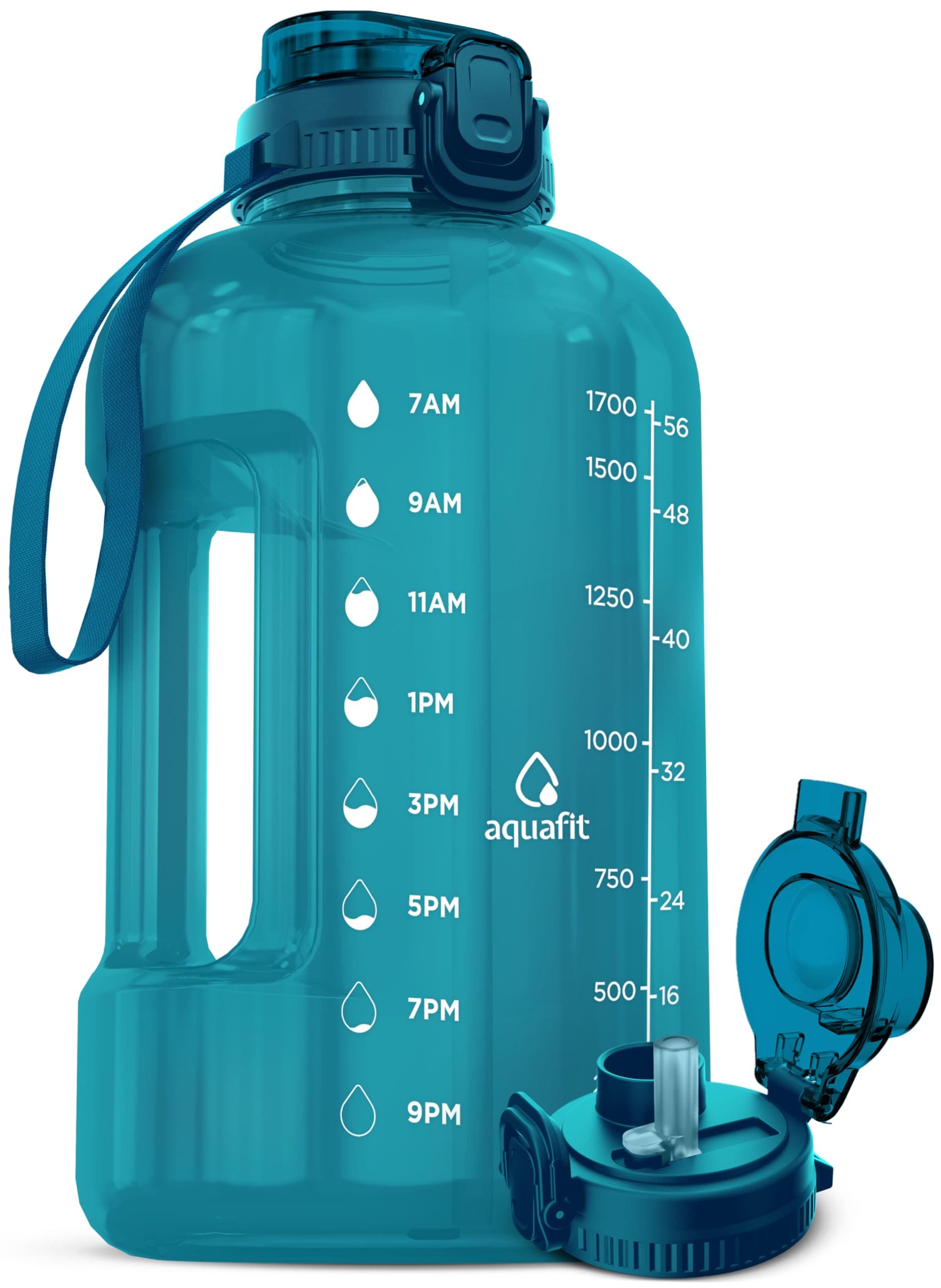 64 oz AQUAFIT Water Bottle with Time Marker and Straw for Gym (Aqua)