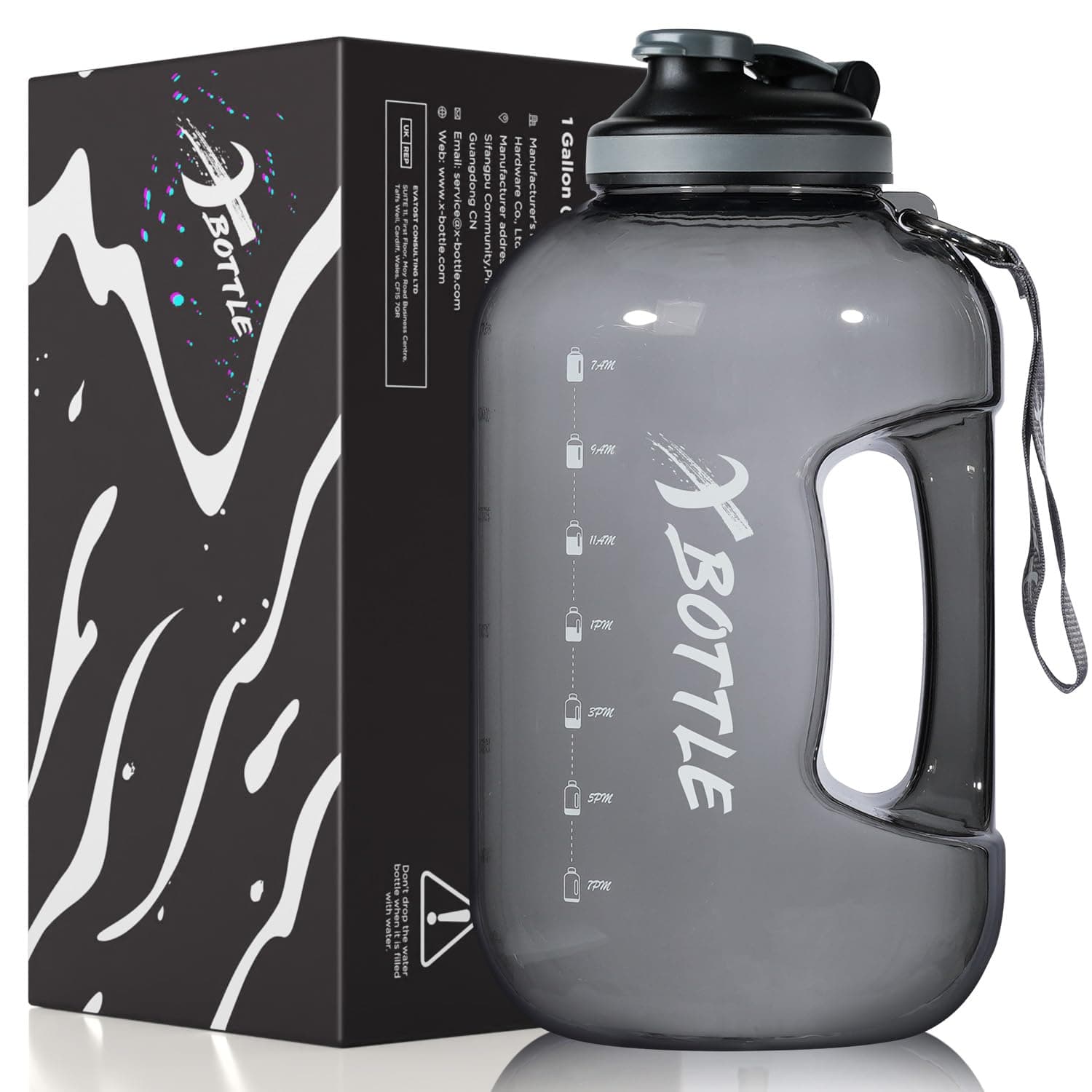 BPA Free 1 Gallon Chug Lid Water Bottle with Motivational Marker and Handle (128oz)