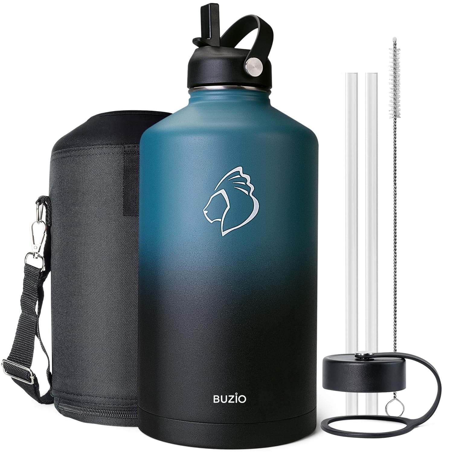 Buzio Indigo Crush 1 Gallon Stainless Steel Water Jug with Straw Lid Cold & Hotiero Mug