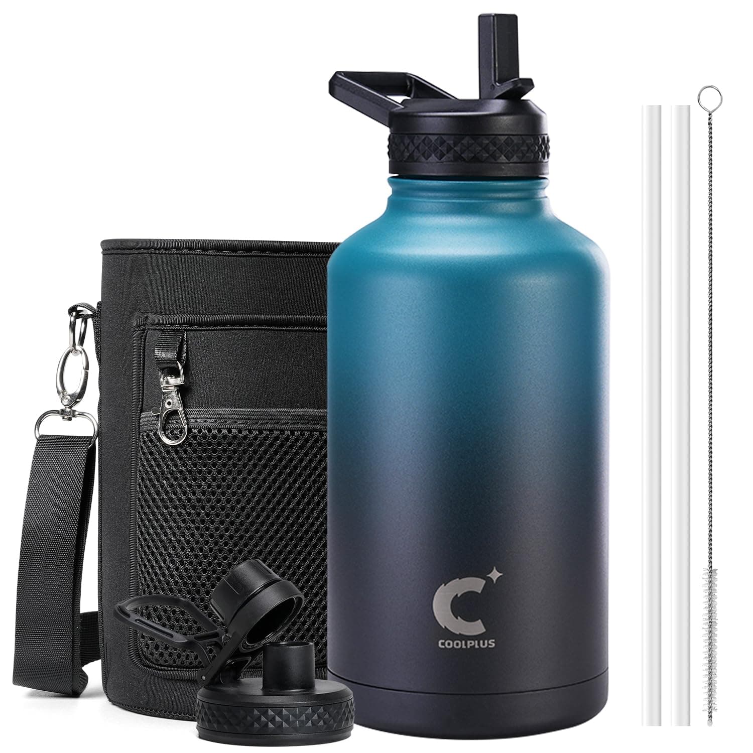 Coolplus Insulated 64 oz Stainless Steel Water Bottle, Keep Cold 48 Hrs, Blue Black