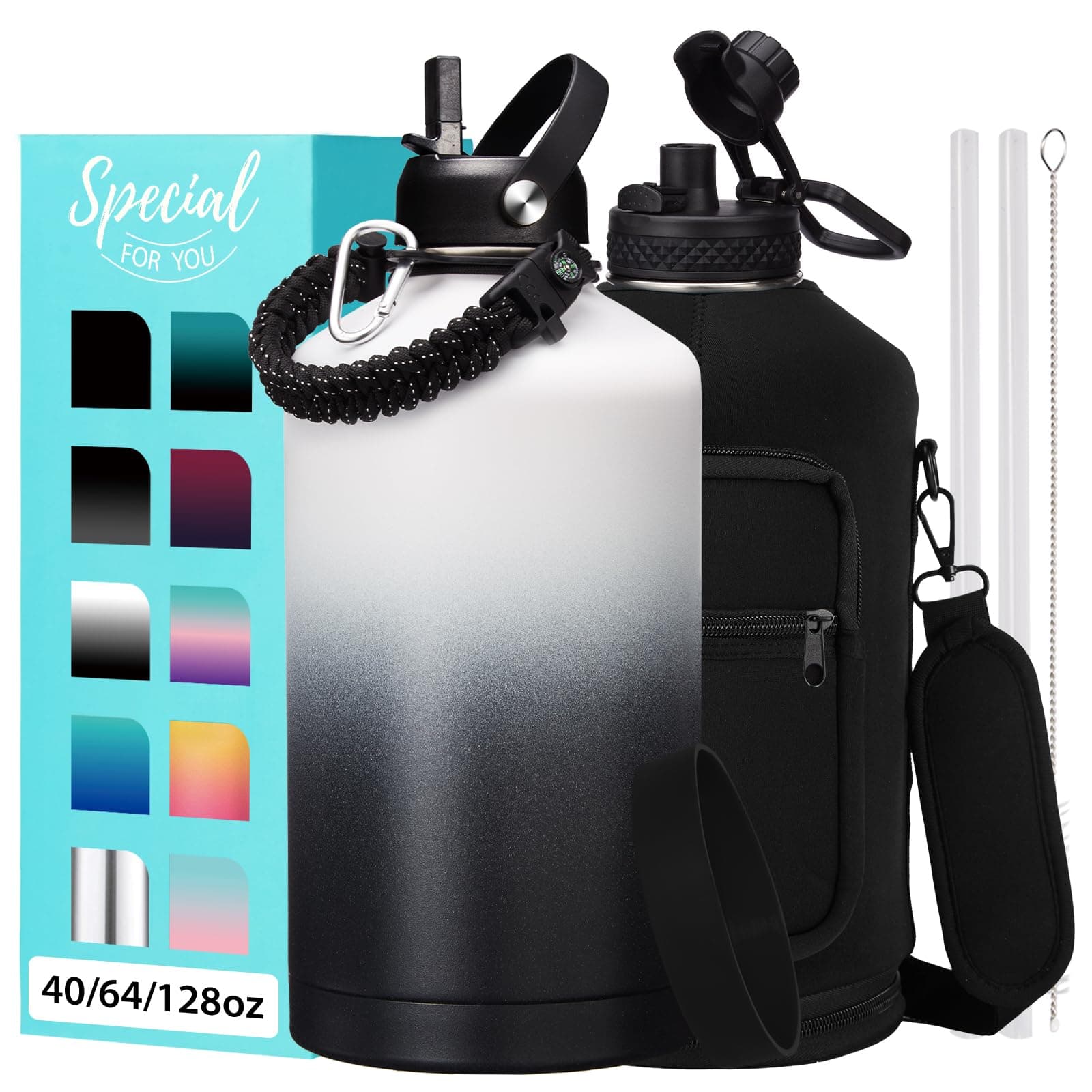 128 oz Insulated Water Bottle with Straw Lid - Perfect for Camping, Sports, and Gym